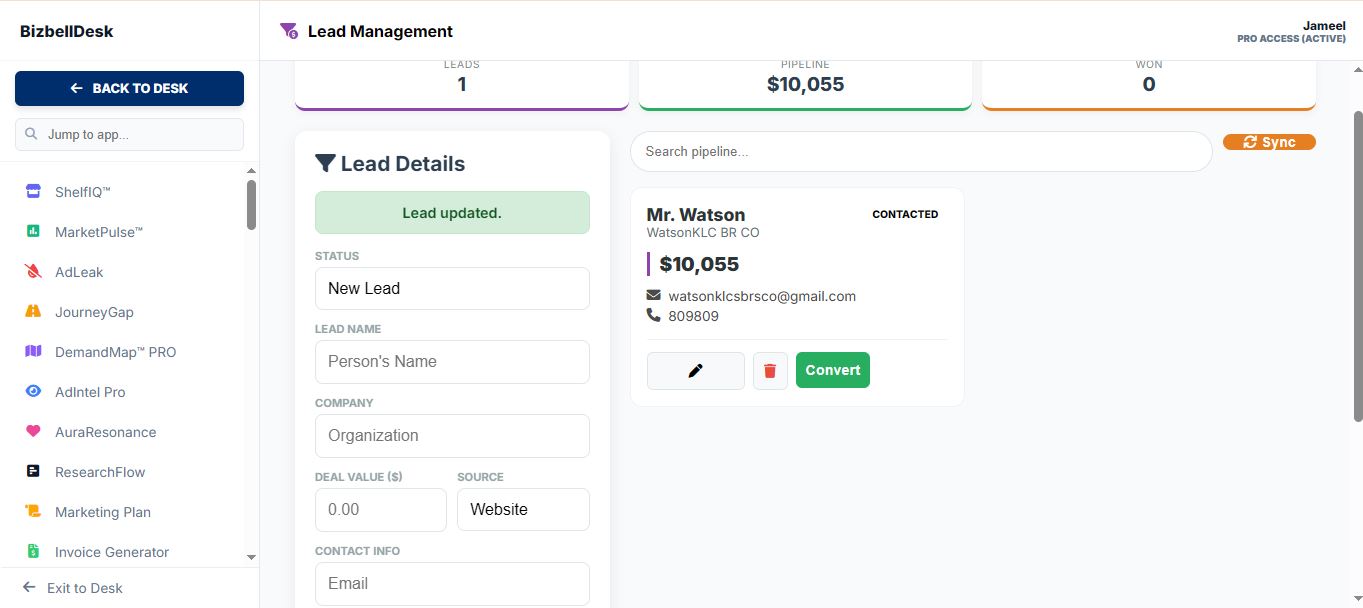 lead management os by bizbelldesk. covert leads to clients, complete flow. 